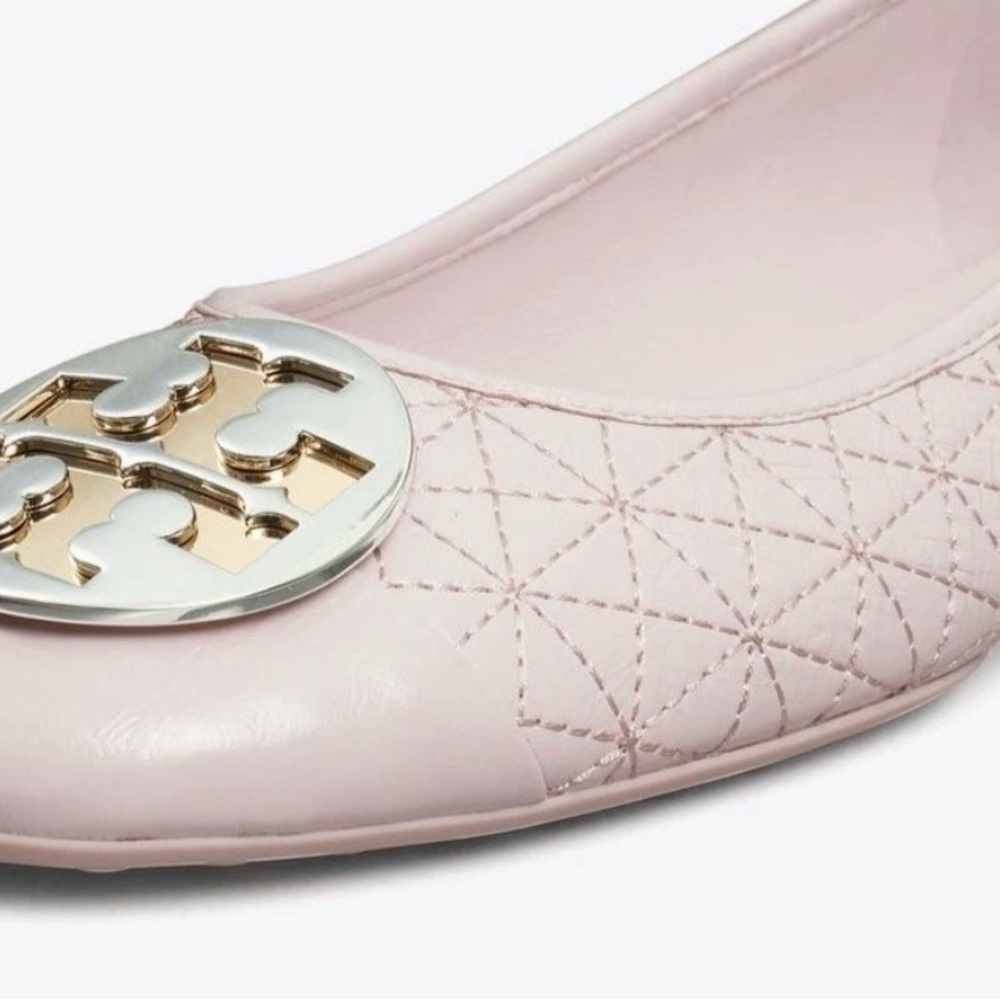 Tory Burch Light Pink Quilted Flats with Gold Accent